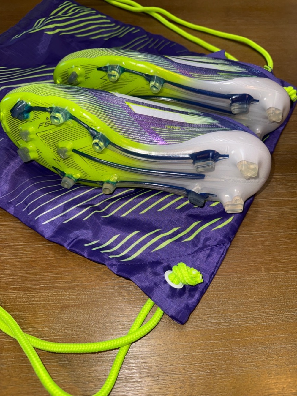 Adidas F50 Elite Soccer Cleats with Drawstring Bag - Purple & Lime - Picture 2 of 6